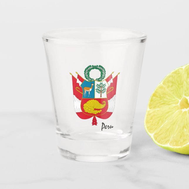 Peru und peruanisches Wappen, Fahne/Party Schnapsglas (Vorderseite)