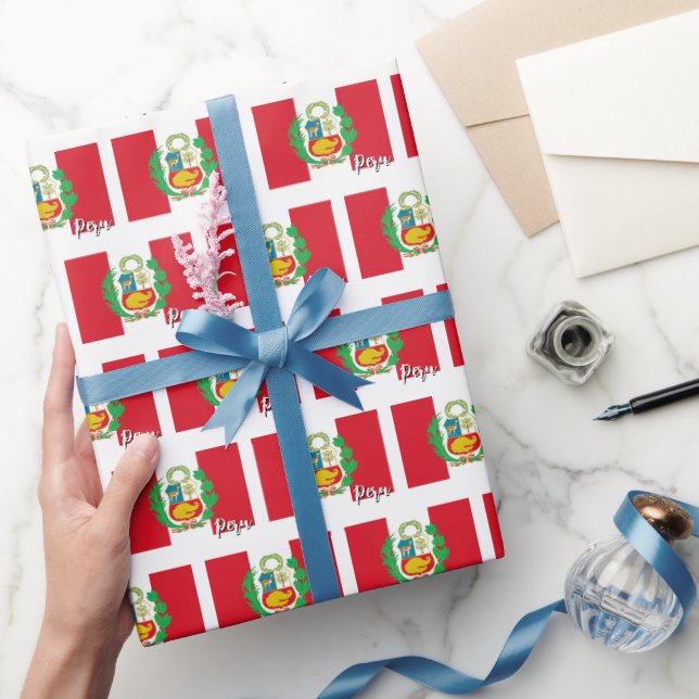 Peru Wrapping Paper, Peruanische Flagge patriotisc Geschenkpapier (Schenken)
