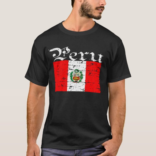 Peruaner beunruhigte Flagge T-Shirt (Vorderseite)