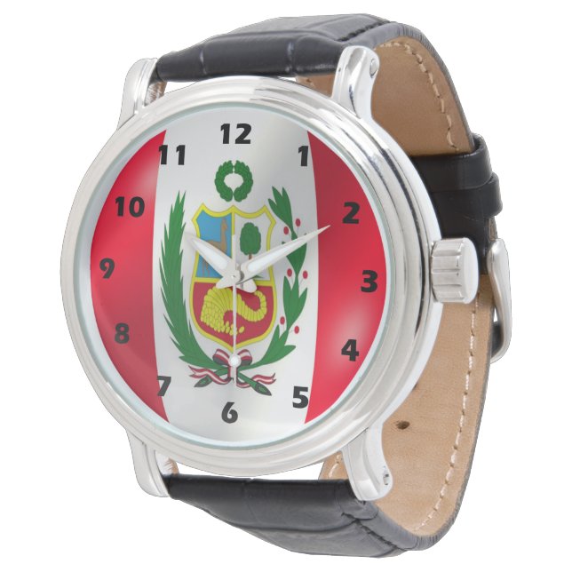 Peruanische Flagge Armbanduhr (Schrägansicht)