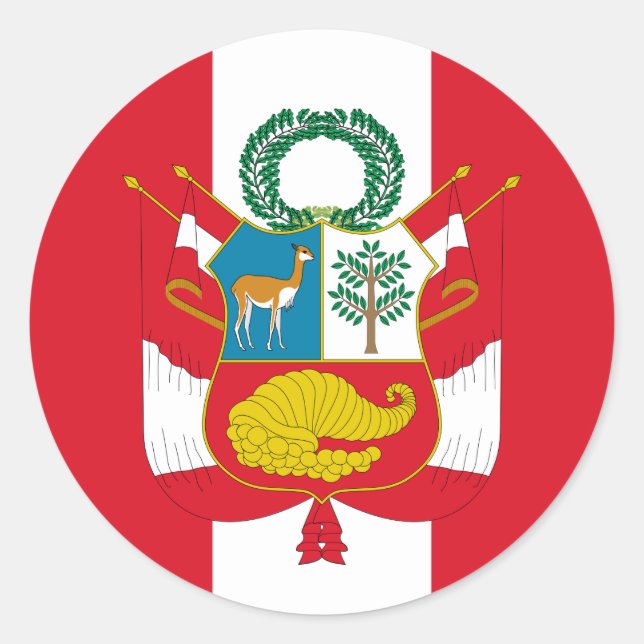 Peruanische Flagge und Wappen, Flagge Perus Runder Aufkleber (Vorderseite)