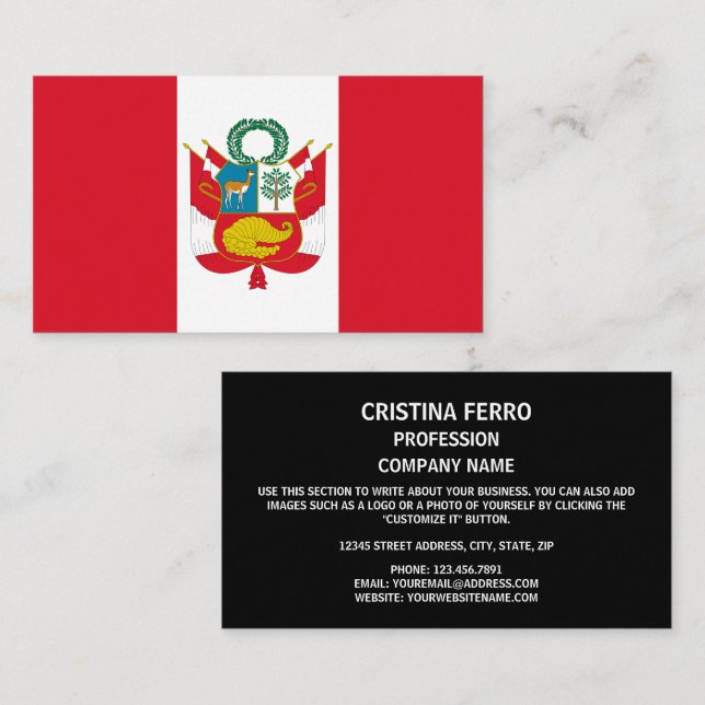 Peruanische Flagge und Wappen, Flagge Perus Visitenkarte (Vorne/Hinten)