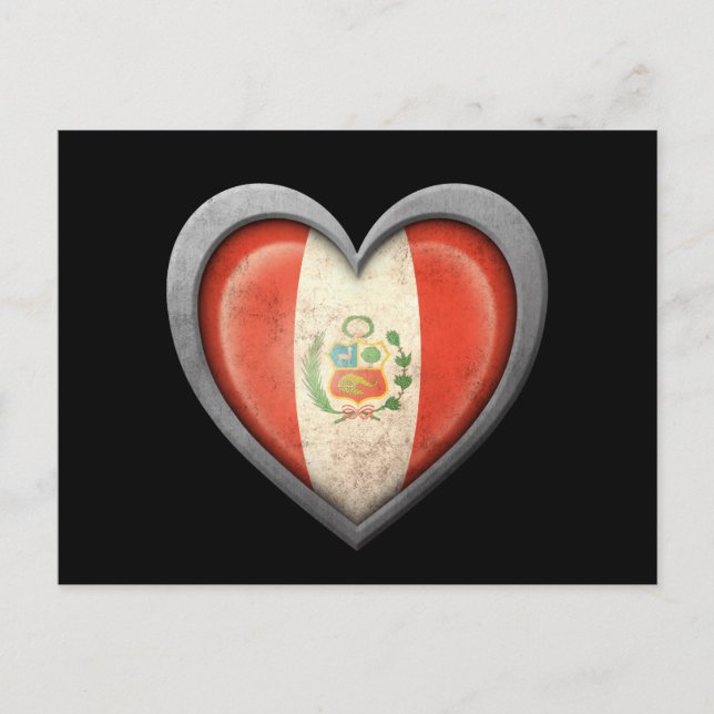 Peruanische Herzenflagge mit Metaleffekt Postkarte (Vorderseite)