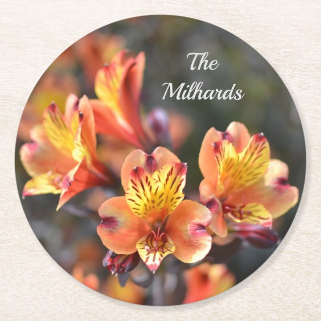 Peruanische Lily-Blume auf der RHS Garden Monogram Runder Pappuntersetzer (Vorderseite)