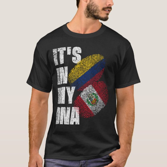 Peruanische und kolumbianische DNA-Mix-Flagge T-Shirt (Vorderseite)