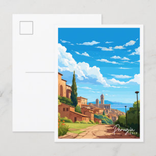 Perugia Italien Vintage Reise Illustration Postkarte