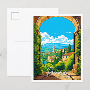 Perugia Italien Vintage Reise Illustration Postkarte