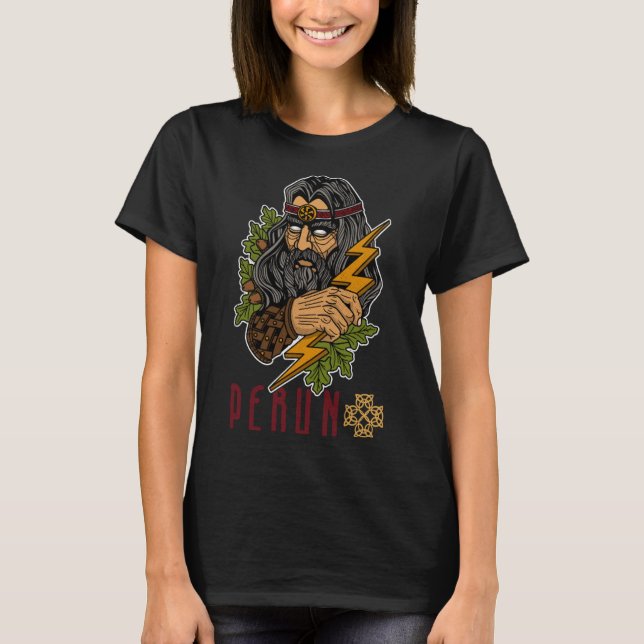 Perun Slavic-Mythen Heidenfürst Sturmwaffe T-Shirt (Vorderseite)