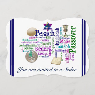 Pesach-Wörter und Symbole Karte/Einladung Einladung