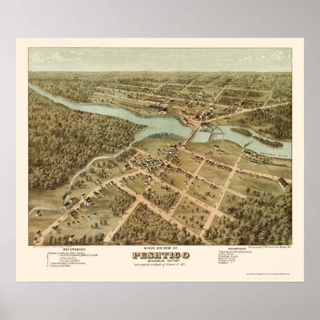 Peshtigo, WI Panorama Karte - 1871 Poster (Vorne)