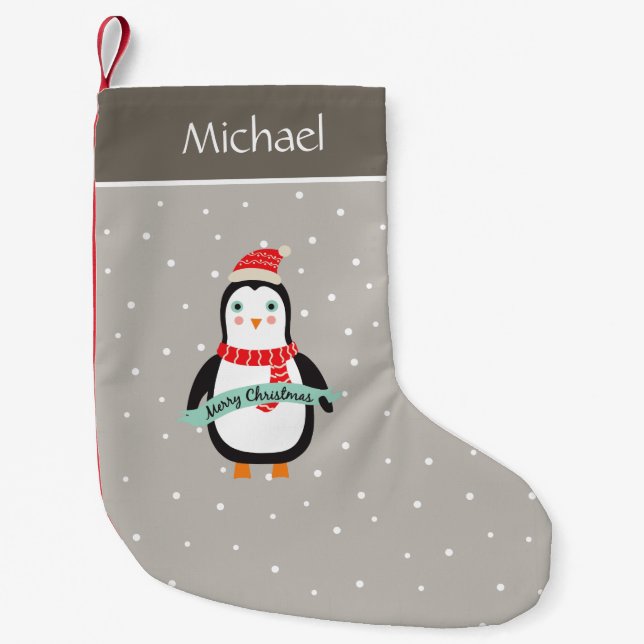 Pesonalisierter Niedlicher Weihnachtspenguin Kleiner Weihnachtsstrumpf (Vorderseite)