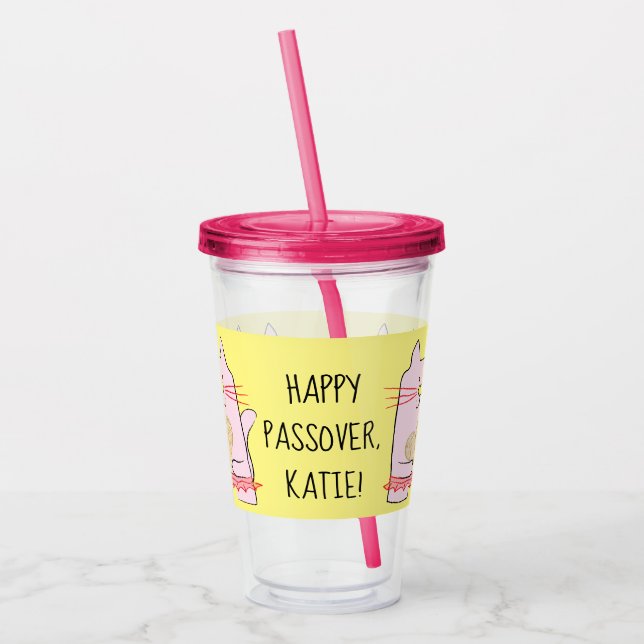 Pessach Acrylic Tumbler 16 oz Pink Kitty Cat Acryltrinkbecher (Links)