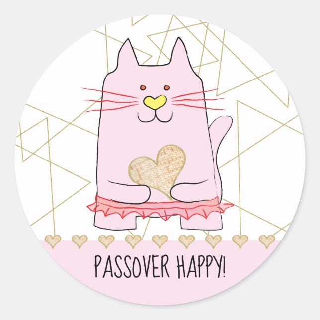 Pessach-Aufkleber Rund Pink-Katze Ballerina Runder Aufkleber (Vorderseite)