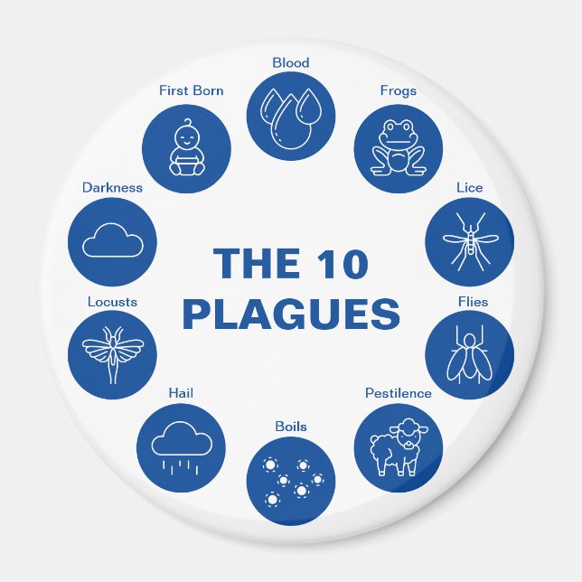 Pessach Die 10 Pest Blau und Weiß Seder Magnet (Vorne)