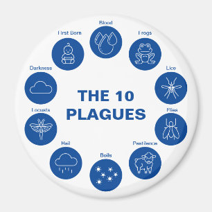 Pessach Die 10 Plages Blau und Weiß Seder Magnet