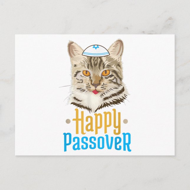 Pessach Happy Pessach Cat Funny Seder Juden Ankündigungspostkarte (Vorderseite)