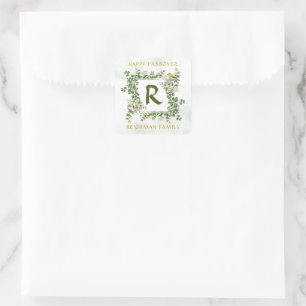 Pessach-Monogramm-Seder-Blumenaufkleber Quadratischer Aufkleber