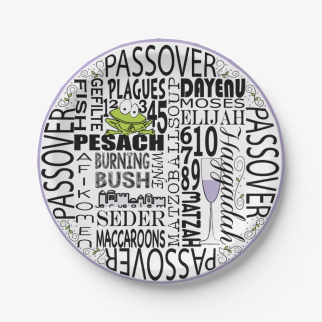 Pessach-Papierplatte "Dayenu und mehr..."Muster Pappteller (Vorderseite)
