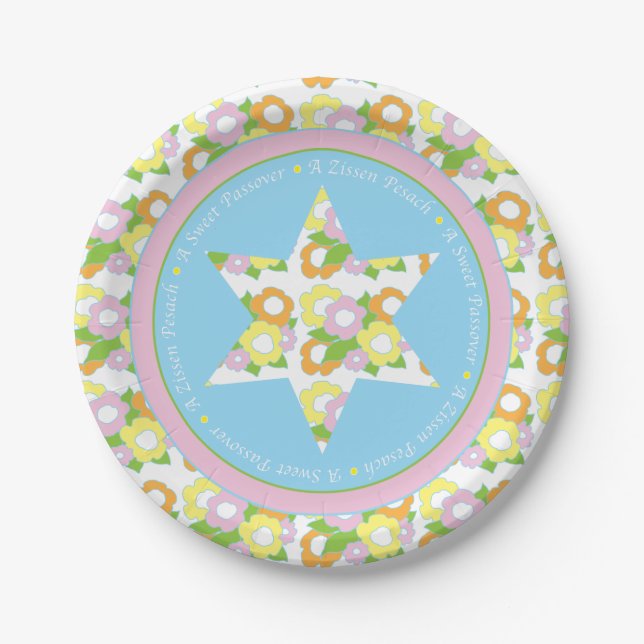 Pessach-Papierplatte Pastel florales Muster Pappteller (Vorderseite)