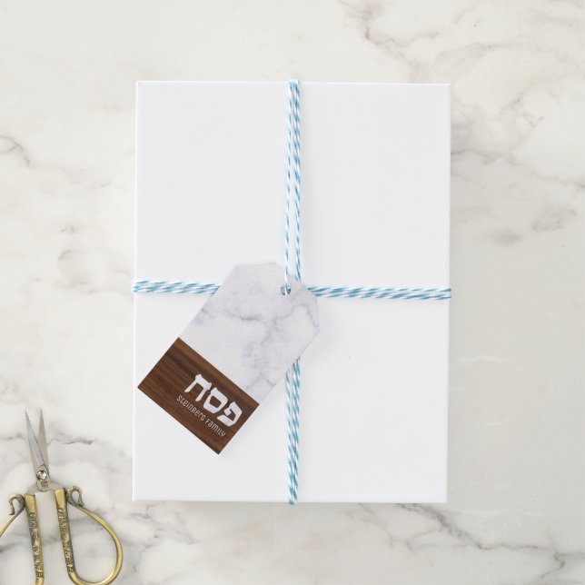 Pessach Personalisierter Marmor + Holz modern Geschenkanhänger (Mit Garn)