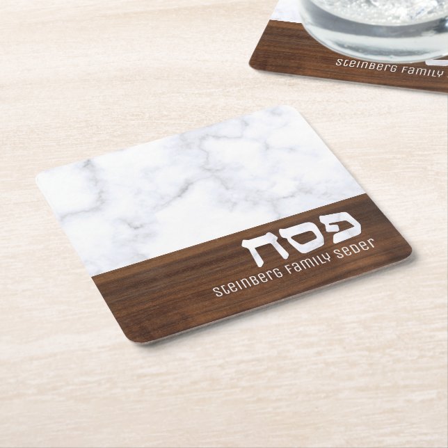 Pessach Personalisierter Marmor + Holz modern  Rechteckiger Pappuntersetzer (angewinkelt)