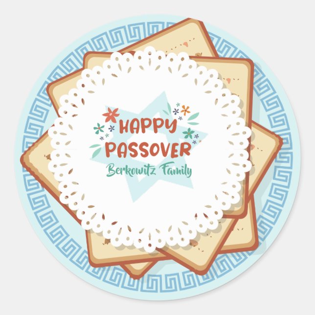 Pessach Pesach Blau und Weiß Matzah Runder Aufkleber (Vorderseite)