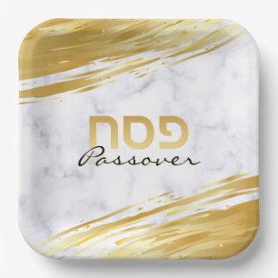 Pessach Pesach Hebräisch Gold Swash & Marmorpapie Pappteller