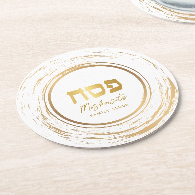 Pessach Seder Elegante Moderner Goldschash Runder Pappuntersetzer (Angewinkelt)