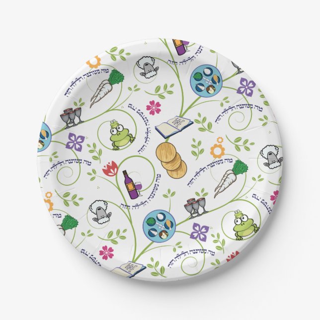 Pessach Seder Matza Wine Frogs farbenfroh Pappteller (Vorderseite)