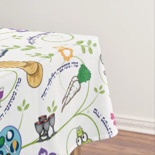 Pessach Seder Matzah Wine Frogs Whimsy w Hebrew Tischdecke
