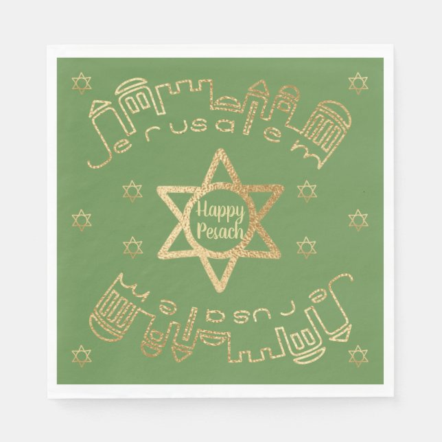 Pessach Standard Napkins Muster "Gold Jerusalem" Serviette (Vorderseite)
