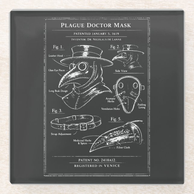 Pestdoktor-Masken-Blueprint Glasuntersetzer (Vorderseite)