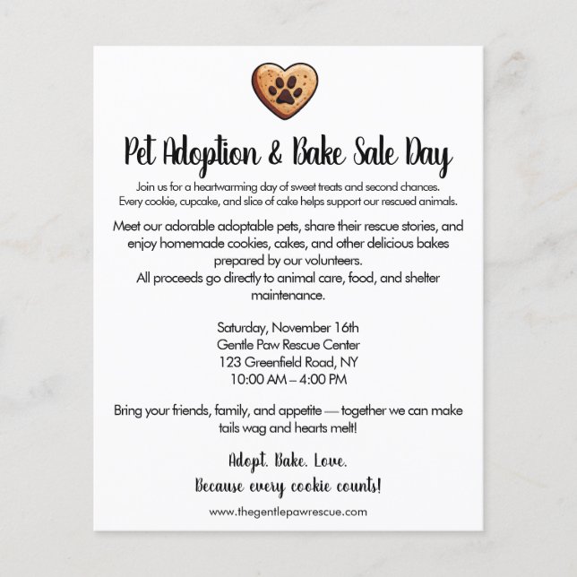 Pet Adoption Bake Sale Fundraiser Flyer (Vorne)