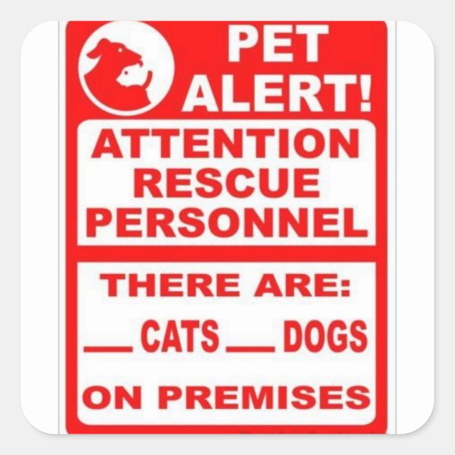 Pet Alert Quadratischer Aufkleber (Vorderseite)