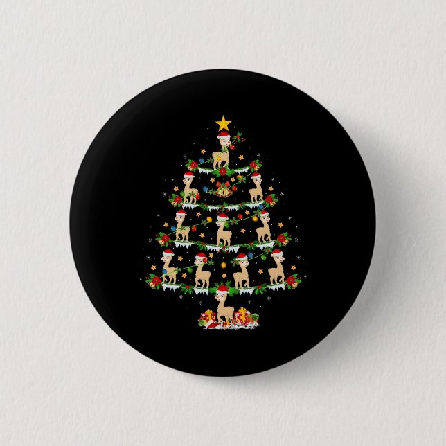 Pet Animal Xmas Lights Santa Alpaca Weihnachtsbaum Button (Vorderseite)