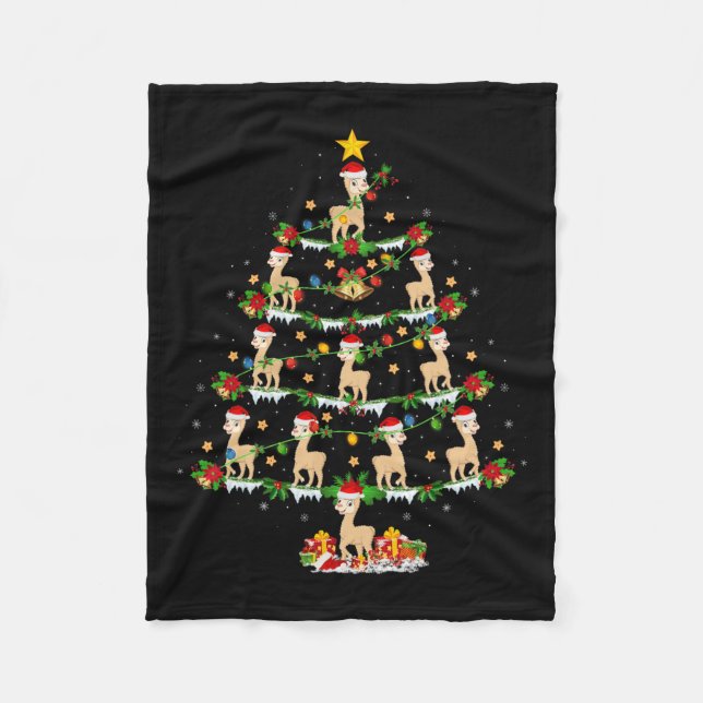 Pet Animal Xmas Lights Santa Alpaca Weihnachtsbaum Fleecedecke (Vorderseite)
