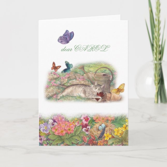 pet Beileid, Katze im Garten, heartfelt Mitteilung Karte (Vorderseite)