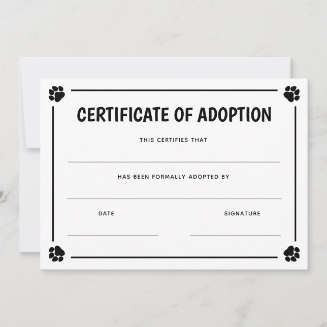 Pet-Bescheinigung für die Adoption von Schwarzweiß (Vorderseite)