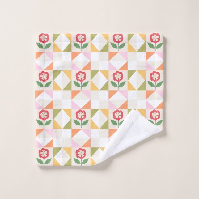 Pet bloc de fleurs rouges pour courtepointe (Gant de toilette)