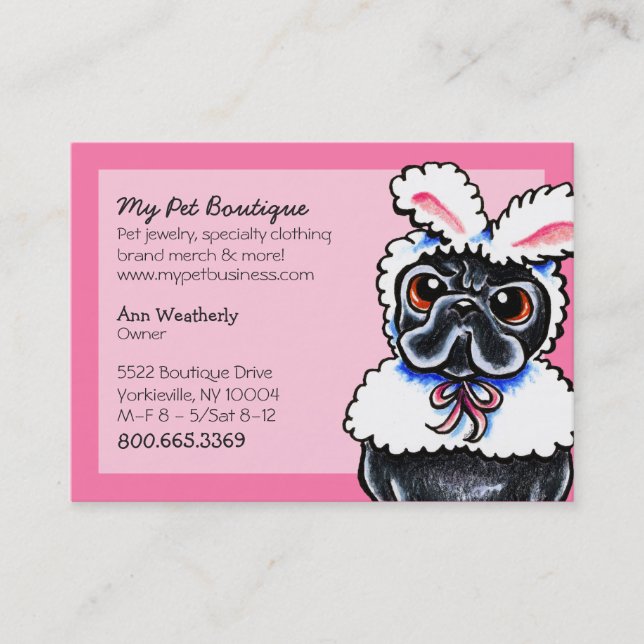 Pet Boutique Pink Fun Bunny Mops Visitenkarte (Vorderseite)