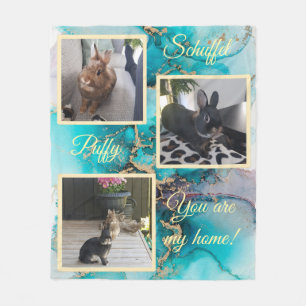 Pet bunny photo collage - green ink Fleecedecke