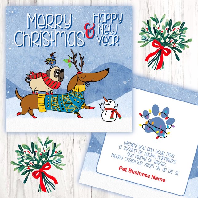 Pet Business Weihnachten Dackel Mops Hunde Mitteilungskarte (Von Creator hochgeladen)