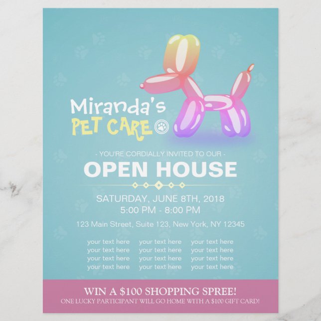Pet Care Grooming Shop Pet Beauty Salon Open House Flyer (Vorne)