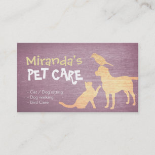 Pet Care Lila & Gold Hunde Katzen Bird Silhouetten Terminkarte