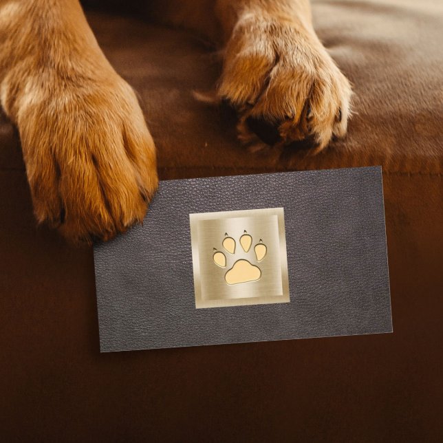 Pet Care Pet Sitting Gold Paw Logo Leder Visitenkarte (Von Creator hochgeladen)