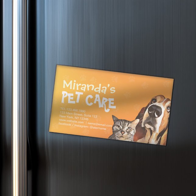 Pet Care Sitting Bade Grooming Salon Food Shop Magnetische Visitenkarte (Von Creator hochgeladen)