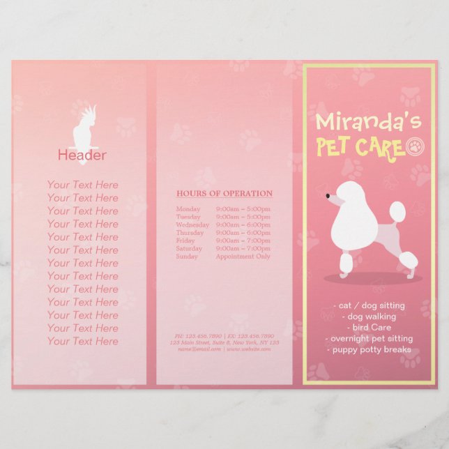 Pet Care Sitting Cartoon Dog Tri-Falten Broschüren (Vorderseite)