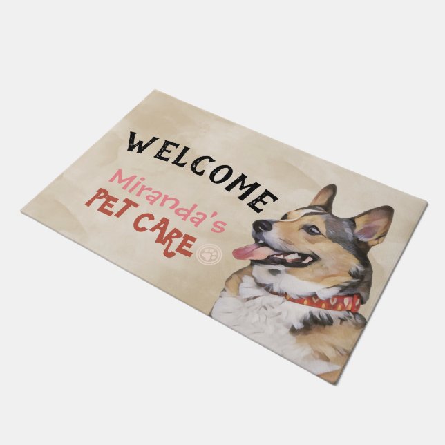 Pet Care Sitting Grooming Dog Beauty Salon Willkom Fußmatte (Schrägansicht)