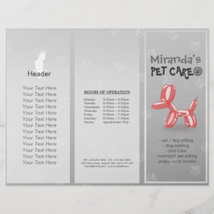 Pet Care Sitting Grooming Salon Tri-Fold Broschüre