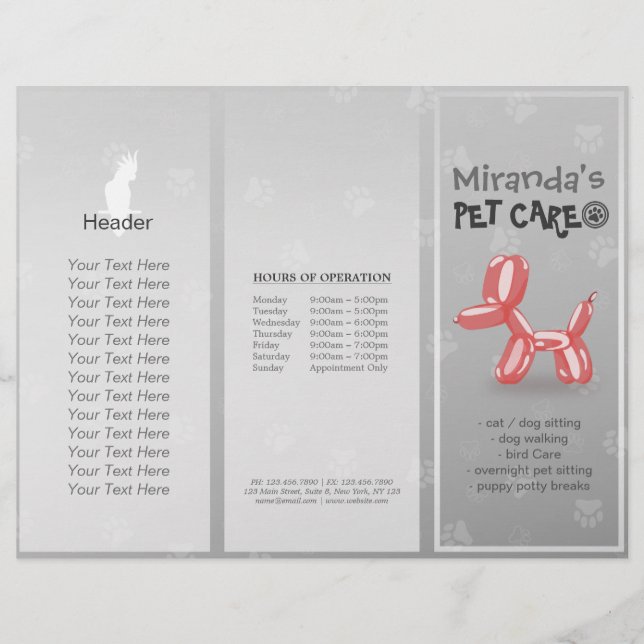 Pet Care Sitting Grooming Salon Tri-Fold Broschüre (Vorderseite)